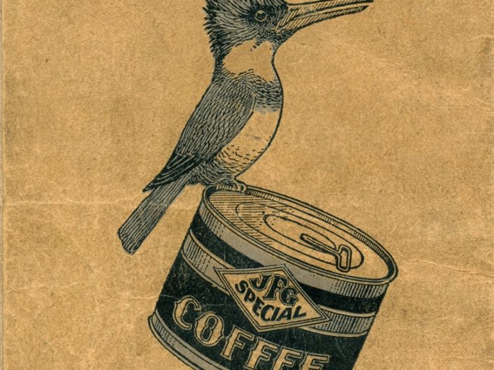 Kingfisher on JFG Coffee Can by Harry P. Ijams. Courtesy Ijams family collection.