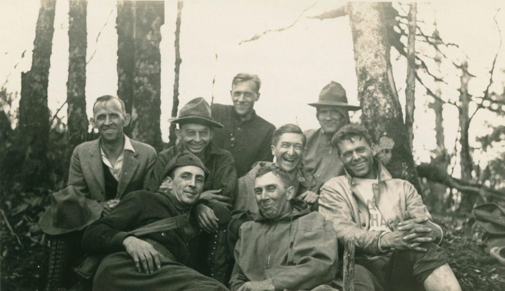"Scouting party on Mt. Chapman, October,1931." (Great Smoky Mountains National Park Archive)