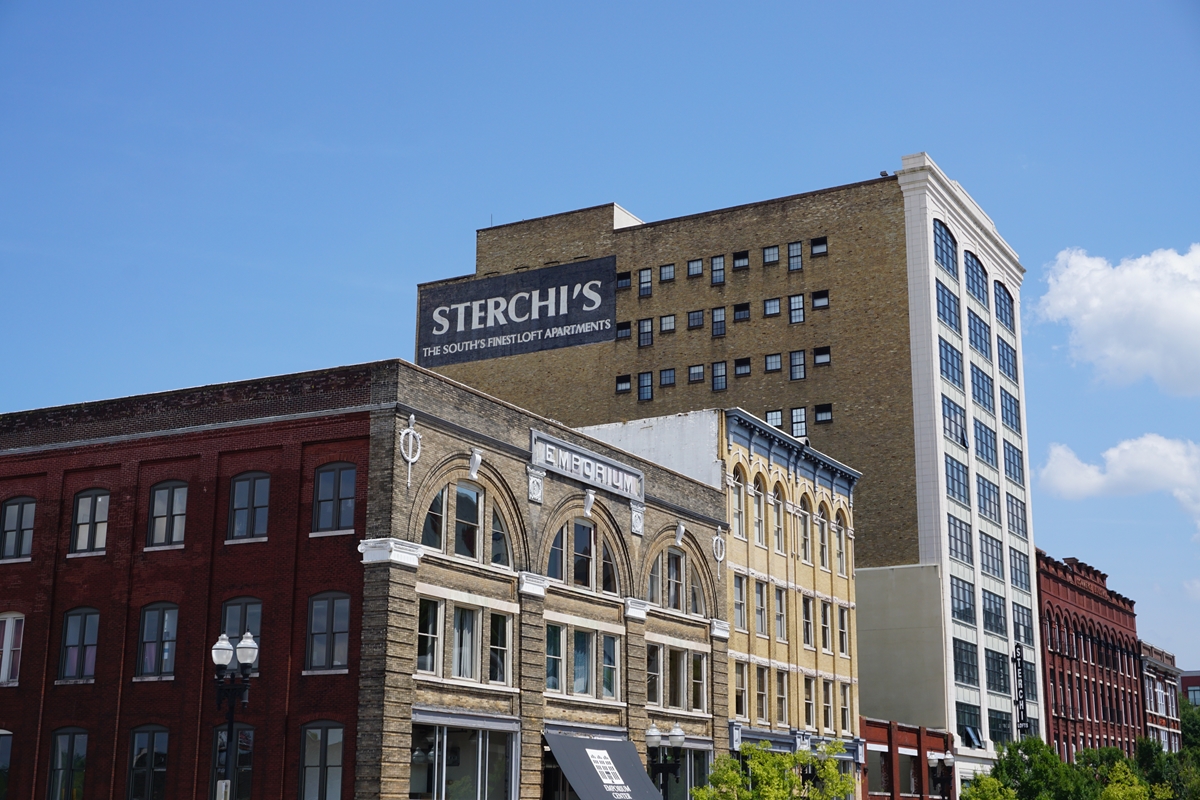 Emporium Building and Sterchi Lofts on Gay Street at W. Jackson Ave (KHP)