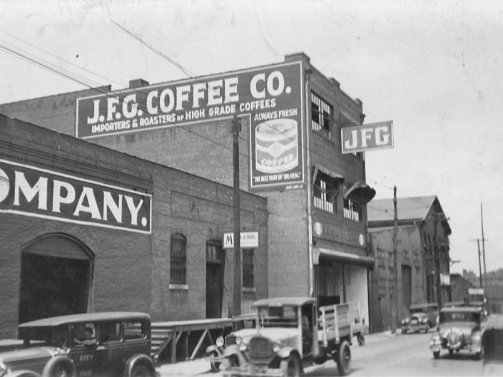 J.F.G. Coffee Company, 100 block E. Jackson, looking east (Post Sign Company)