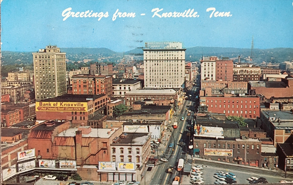 Aerial View of 1960s Knoxville (KHP/Alec Riedl Postcard Collection)