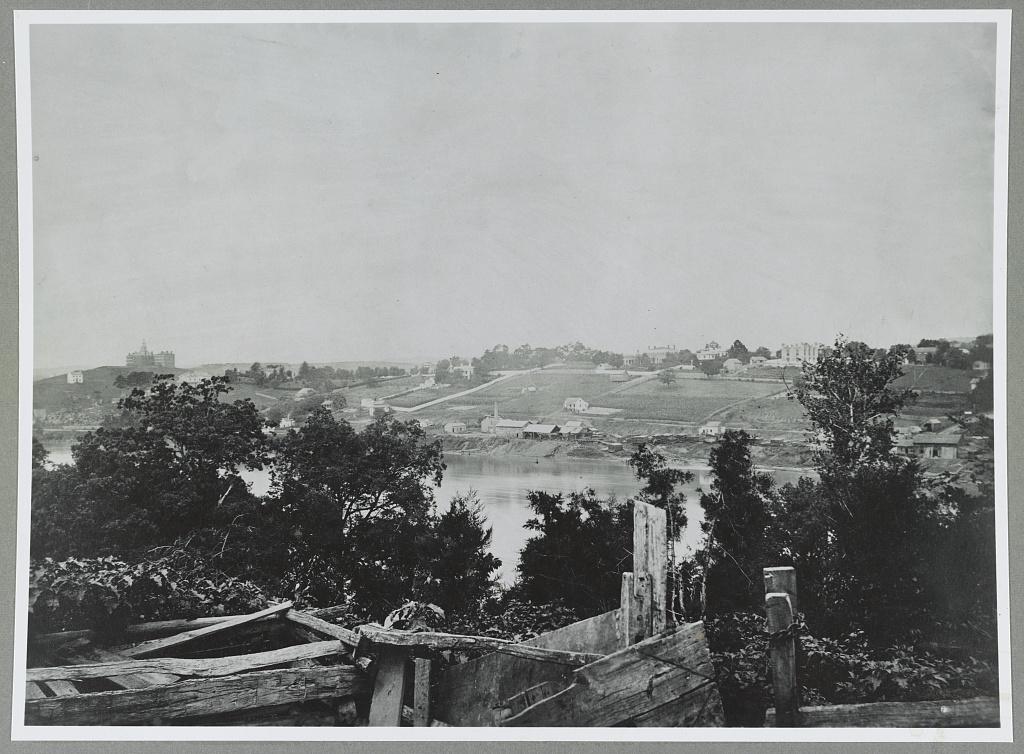 View across the river looking towards the campus of the University of Tennessee in 1864. (Library of Congress)