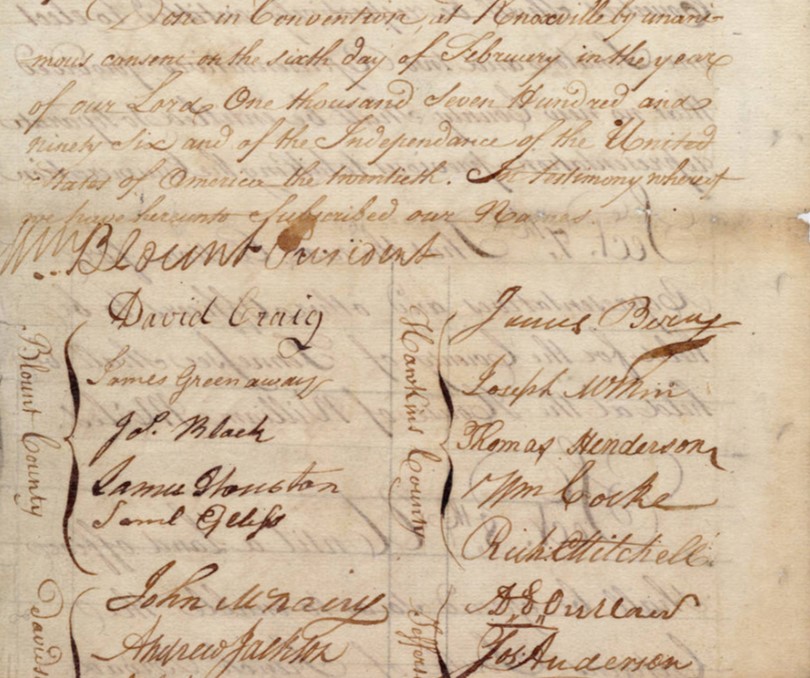 State of Tennessee Constitution signatures including William Blount (Tennessee State Museum/Tennessee Virtual Archive)