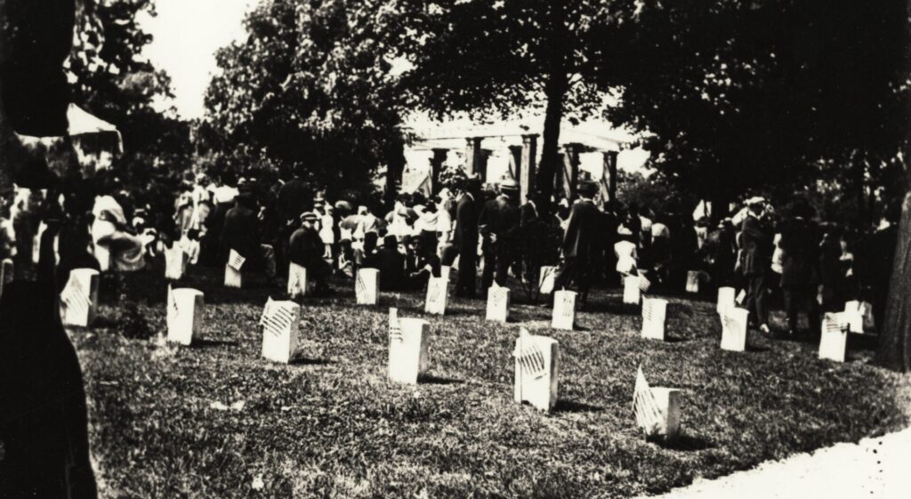 National Cemetery, circa 1915 showing flags placed at each grave-a tradition that may have been started in Knoxville by Laura Richardson. (McClung Historical Collection.)