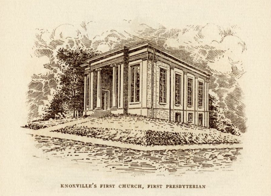 The original First Presbyterian Church, from "Keeping the Faith: A History of East Tennessee Bank,” 1924. (McClung Historical Collection.)