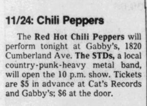 The Red Hot Chili Peppers at Gabby's on the Strip, 1985.