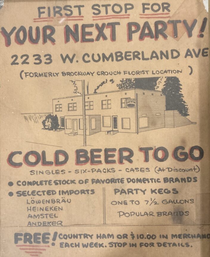 Cumberland Avenue Licqor store, formerly Brockway Crouch's florist shop (Gen. Robert Neyland used to stop in here before UT Vols games to get a boutonniere to wear.) Crouch was also a dog breeder, Smoky Mountain hiker and conservationist, and an amateur ornithologist.