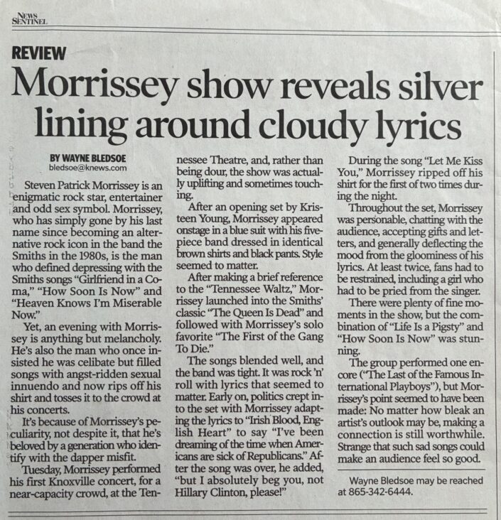 2007: Morrissey, Tennessee Theatre, July 10, 2007. (KNS review/Paul James/KHP.)