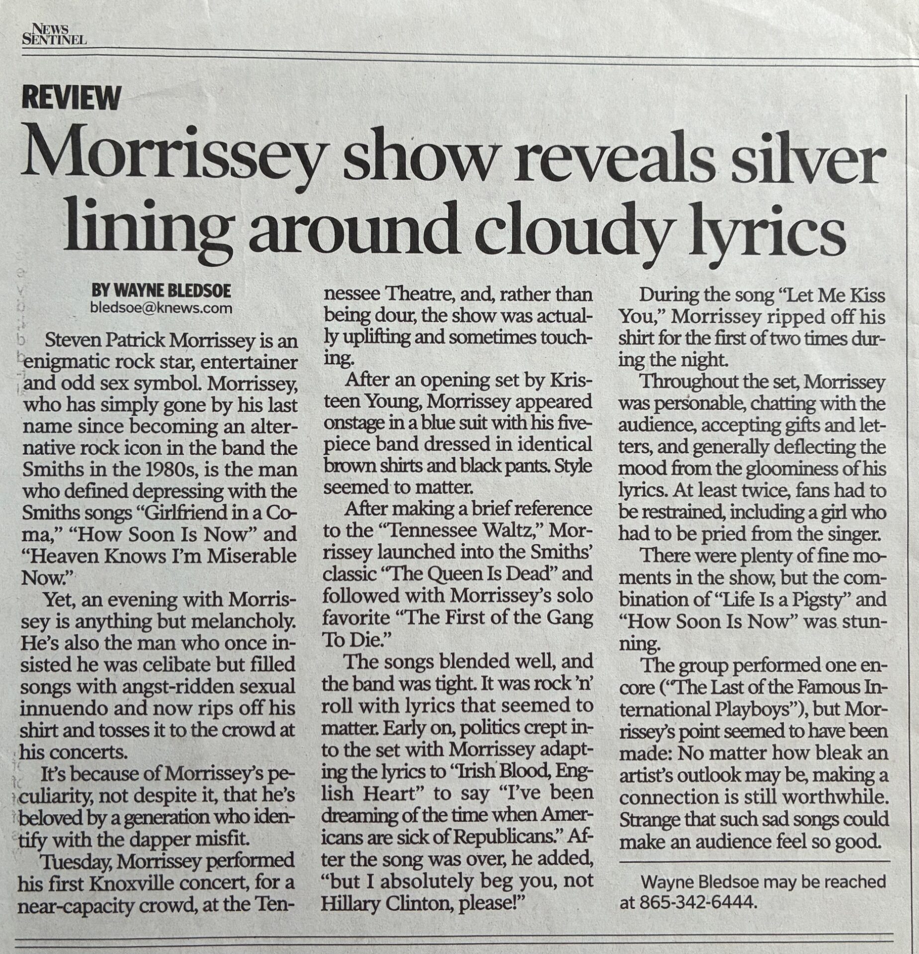 2007: Morrissey, Tennessee Theatre, July 10, 2007. (KNS review/Paul James/KHP.)